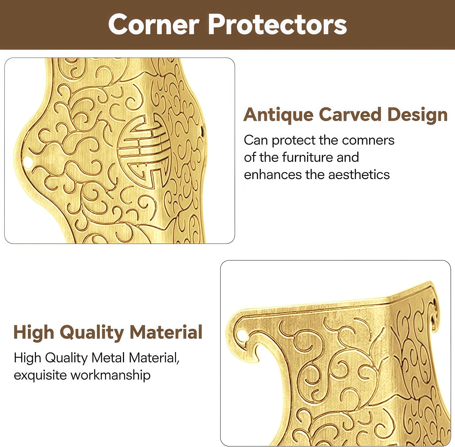Detalle 2 de Bgzdxhxyr 2513040 Metal Corner Protectors, Gold Vintage Style, 8-Piece Set