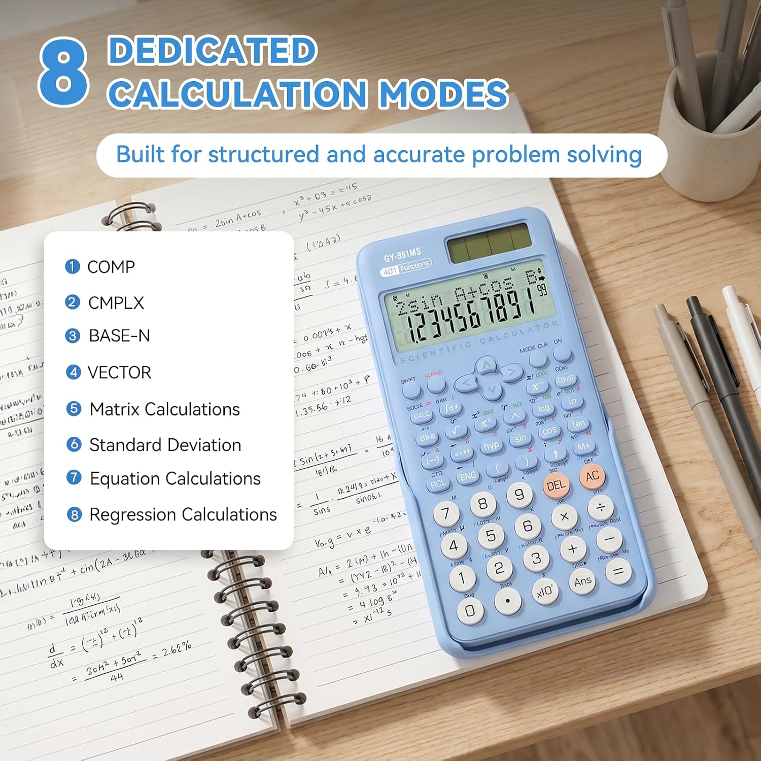 Detalle 2 de NEWYES Advanced Scientific Calculator for Exam (401 functions, 2-line display) – Blue