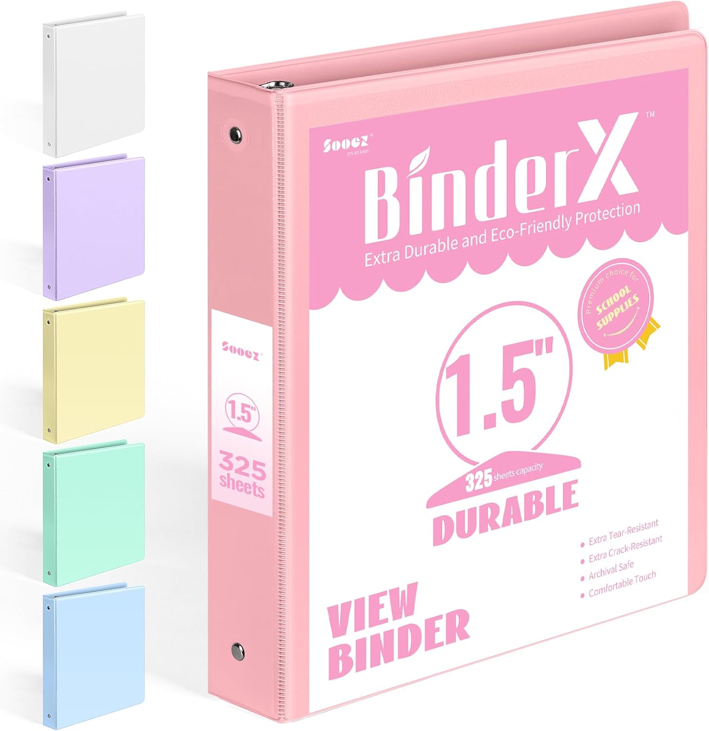 Detalle de Sooez SZA1601-1003A BinderX 1.5-Inch Pink 3-Ring Binder, Letter Size
