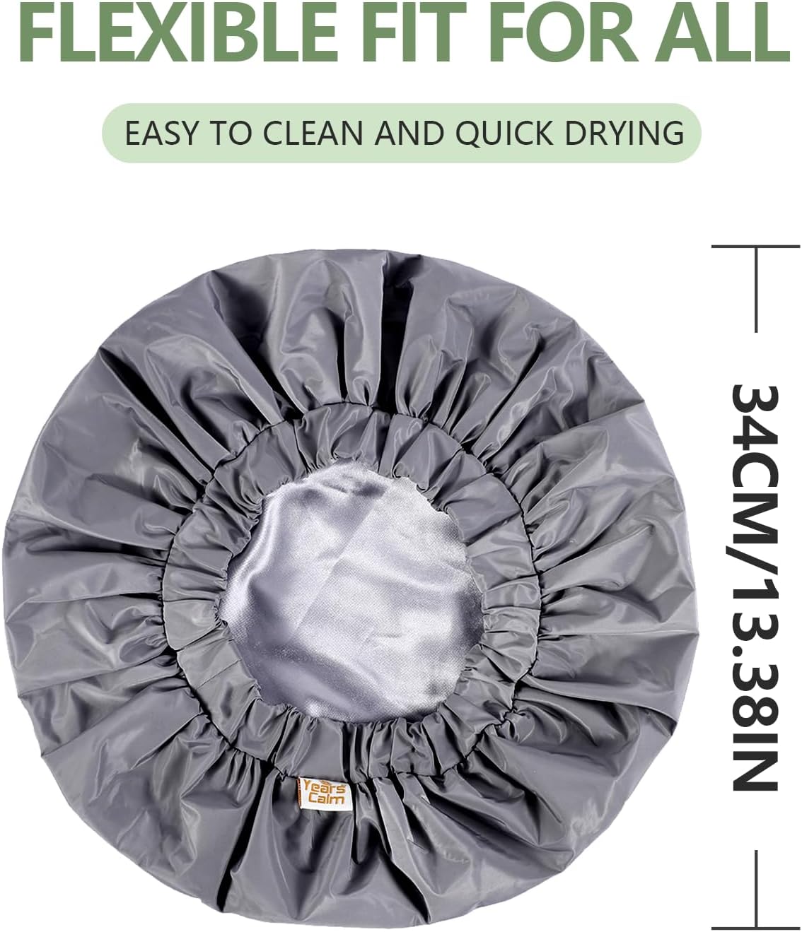 Detalle de Years calm YC-JYM Reusable Shower Cap, Grey, Double-Layer Satin Lining