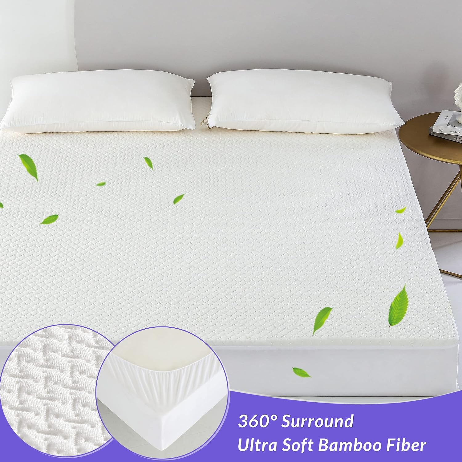 Detalle de Coriwell Waterproof Mattress Protector – King Bamboo Extra Deep Pocket, Breathable, 150 × 200 + 30 cm Deep Skirt
