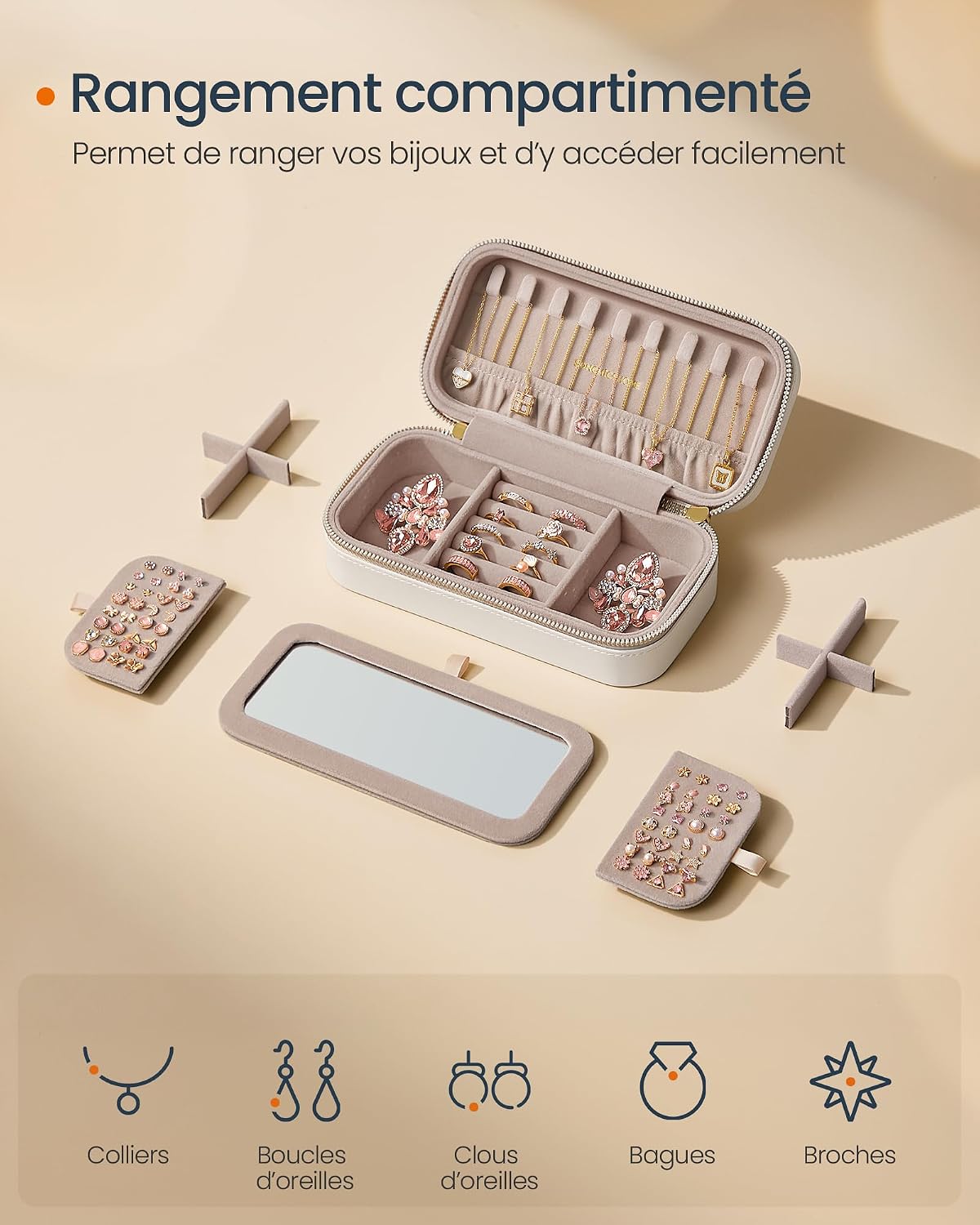 Thumbnail 2 de SONGMICS HOME ANAH Collection – Boîte à Bijoux de Voyage, 10,5 x 20,5 x 6 cm, surface PU blanc nuage