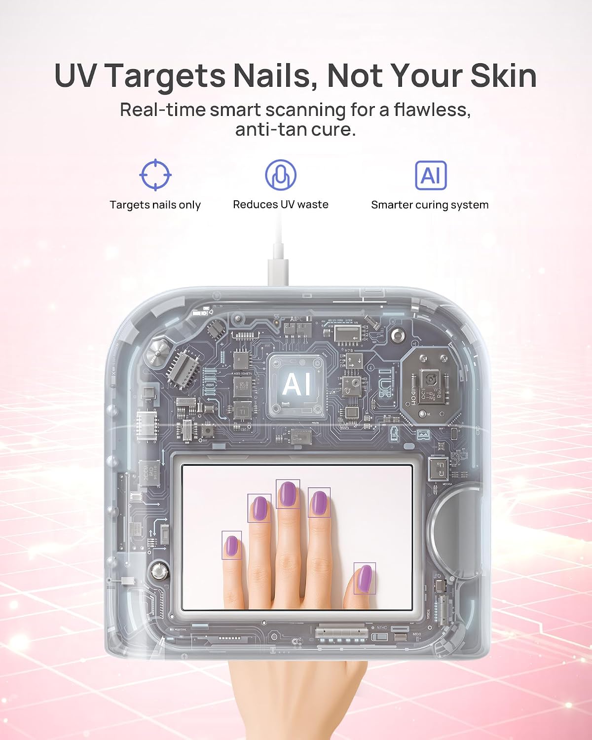 Detalle 2 de O NAIL SUNXMINI AI UV LED Nail Lamp with 61 LEDs and Smart Timers