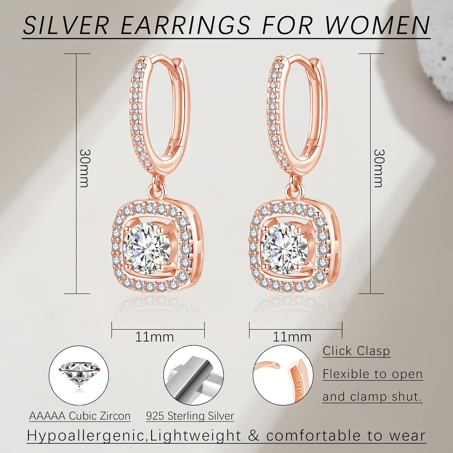Thumbnail 1 de Josfeva Silber 925 Creolen mit Anhänger – Cubic Zirkonia, 30×11 mm, hypoallergen, Geschenkbox