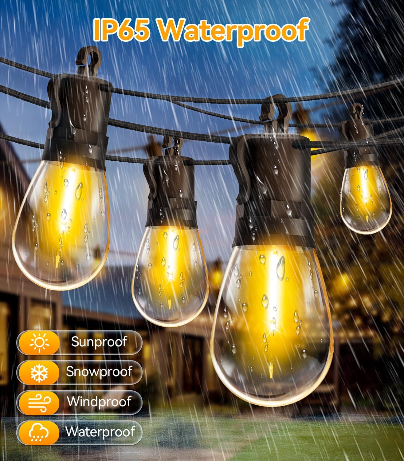Detalle de TBOSW Outdoor String Lights Patio LED - 50 Ft, 15+1 S14 Edison Bulbs, Waterproof, Remote Dimmable
