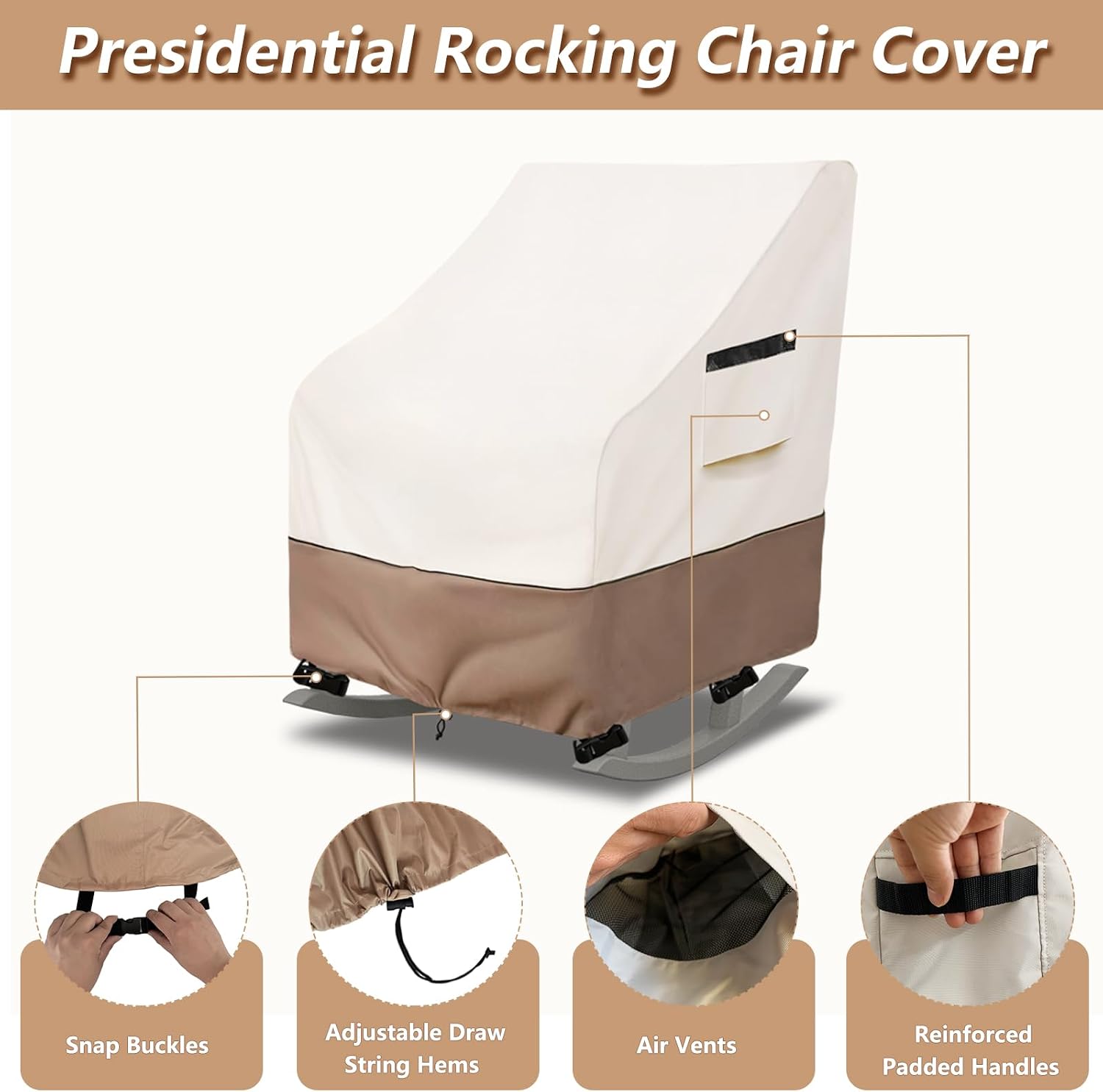 Detalle de Krismile MTYY-88015 Outdoor Rocking Chair Covers, 2-Pack Beige Waterproof 600D