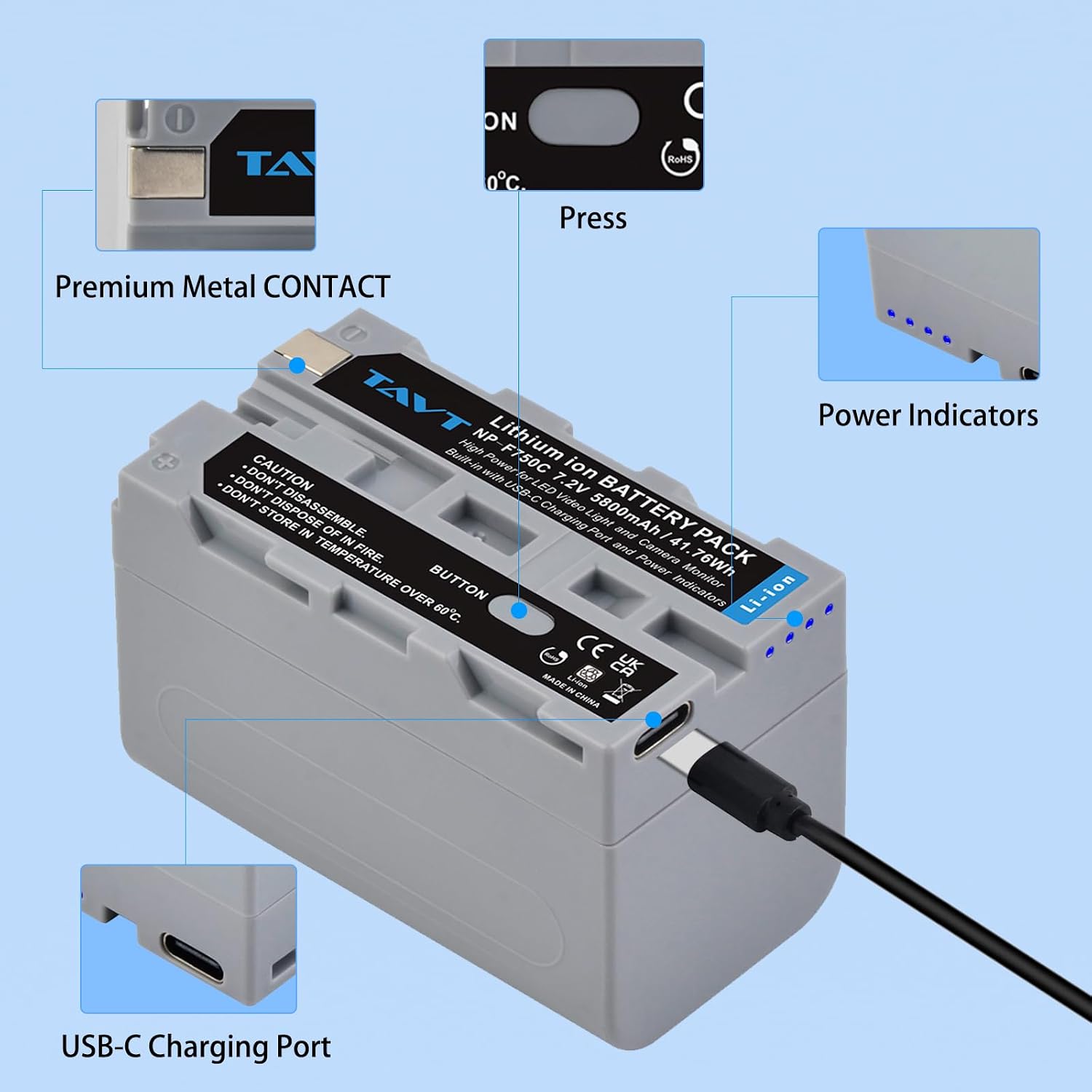 Thumbnail 5 de TAVT NP-F750 5800mAh replacement battery pack
