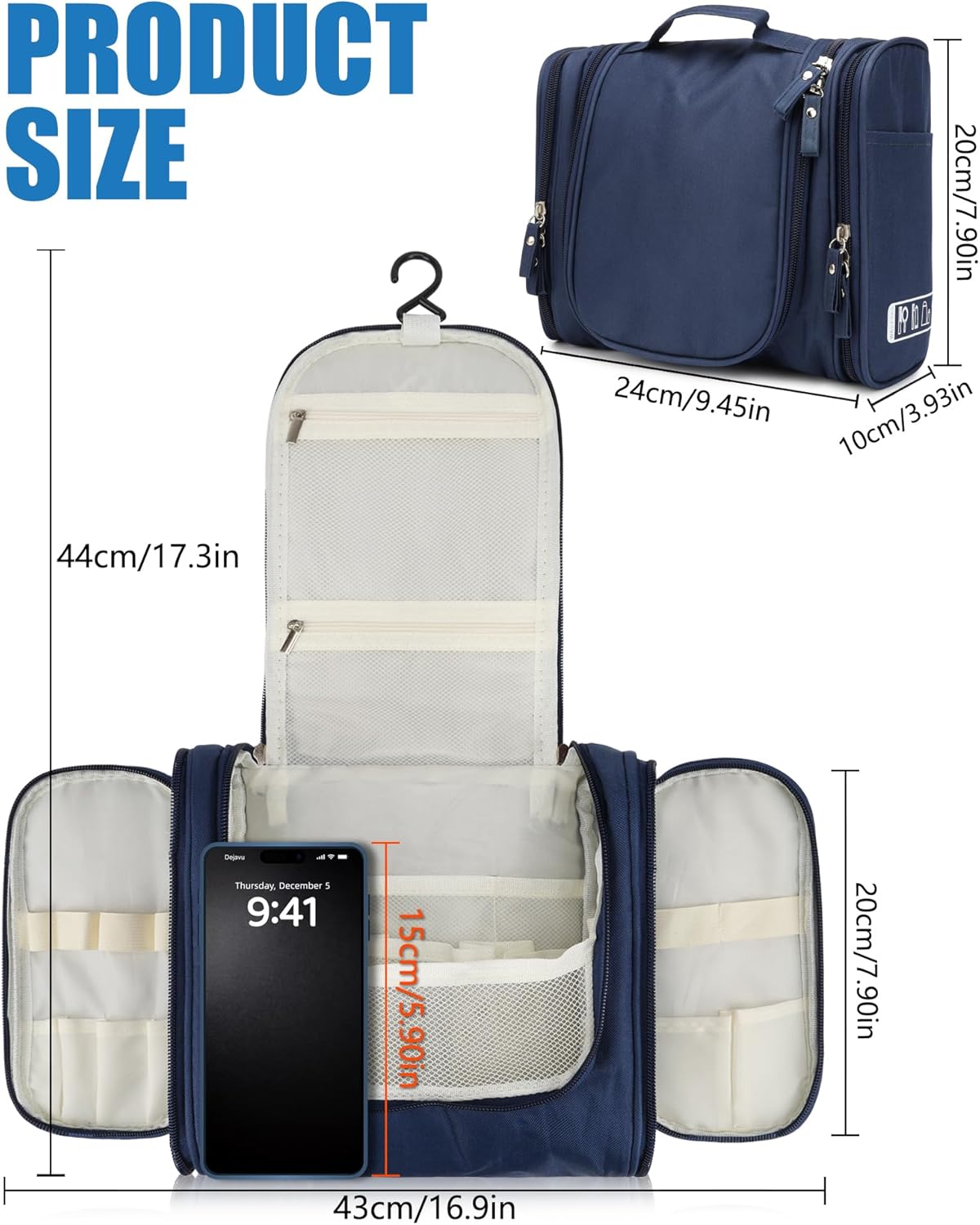 Thumbnail 1 de FitDA Hanging Toiletry Bag for Men and Women (24 × 20 × 10 cm) – Travel Wash Bag and Cosmetic Organizer, Blue