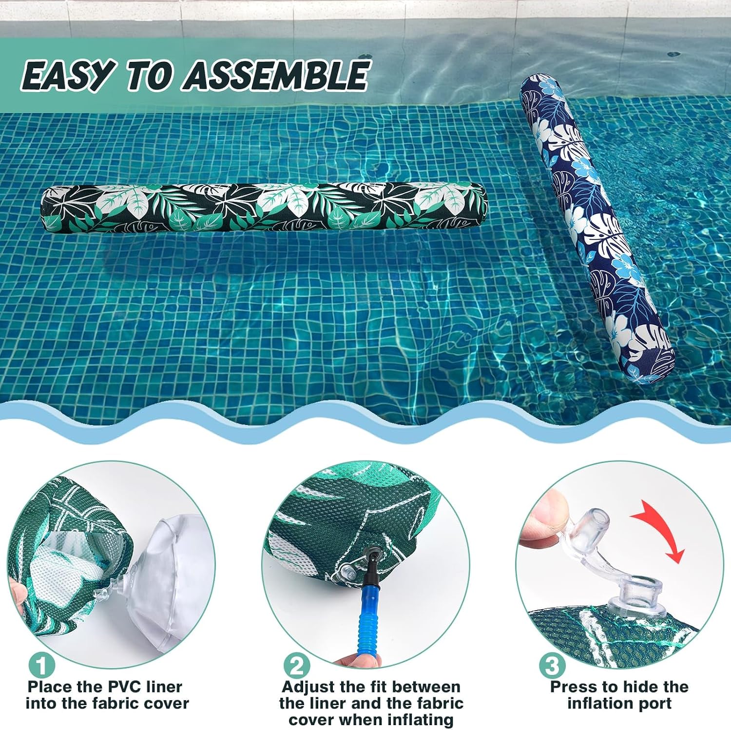 Detalle de WERNNSAI 2 Pack Inflatable Pool Noodles with Fabric Cover – tropical print