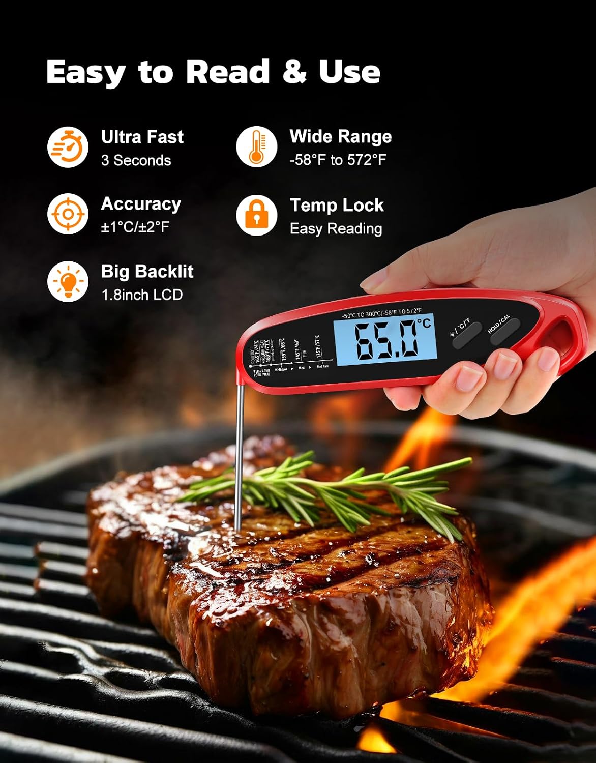 Detalle de Vuwwey Instant Read Dual-Probe Digital Meat Thermometer