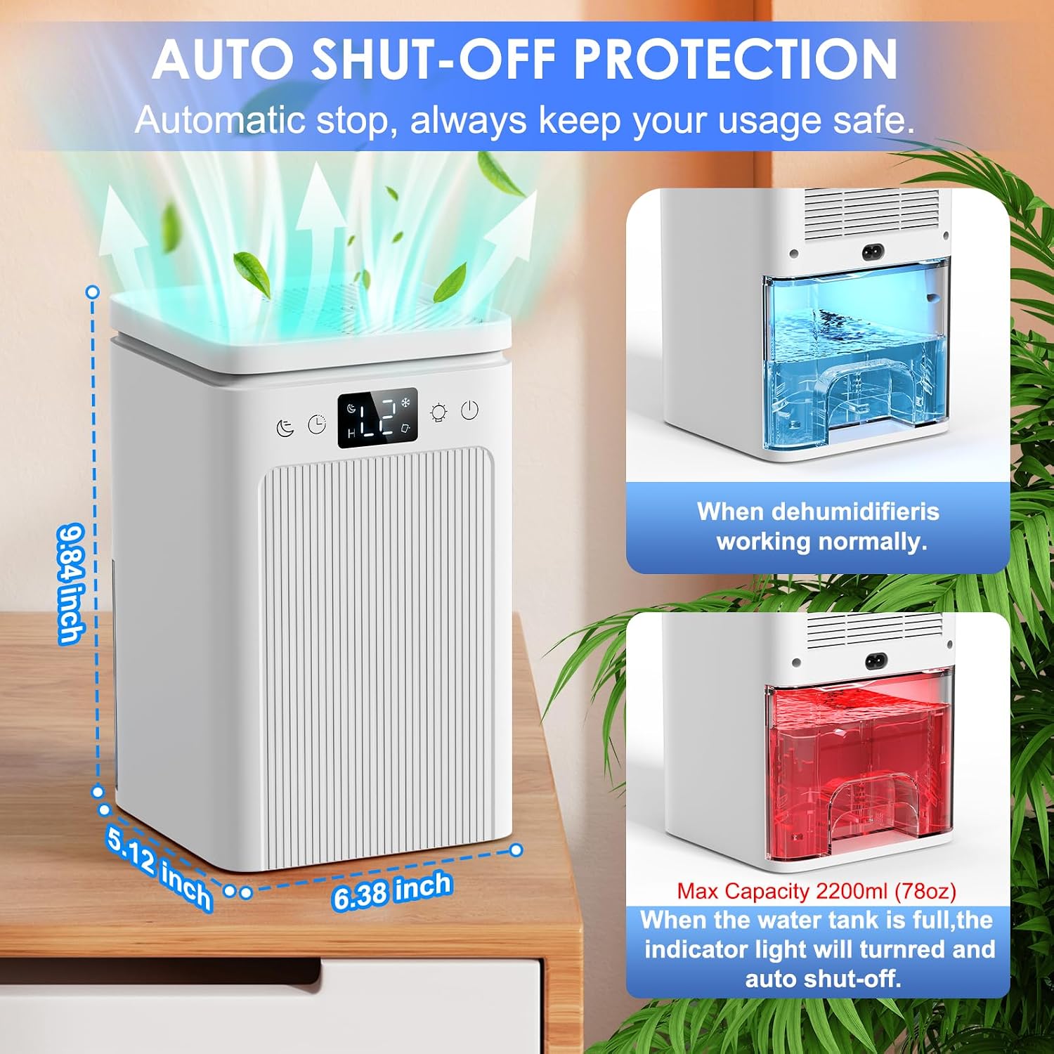 Thumbnail 4 de KCONBS Dehumidifier with Sleep Mode, Auto Shut-Off and Colour LED Light