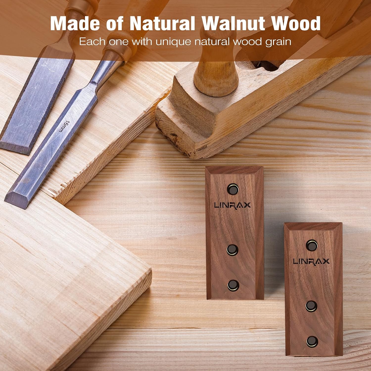 Thumbnail 1 de LINRAX GH1 gitaarwandhouder van zwart walnoot, draaibaar en antislip, set van 2