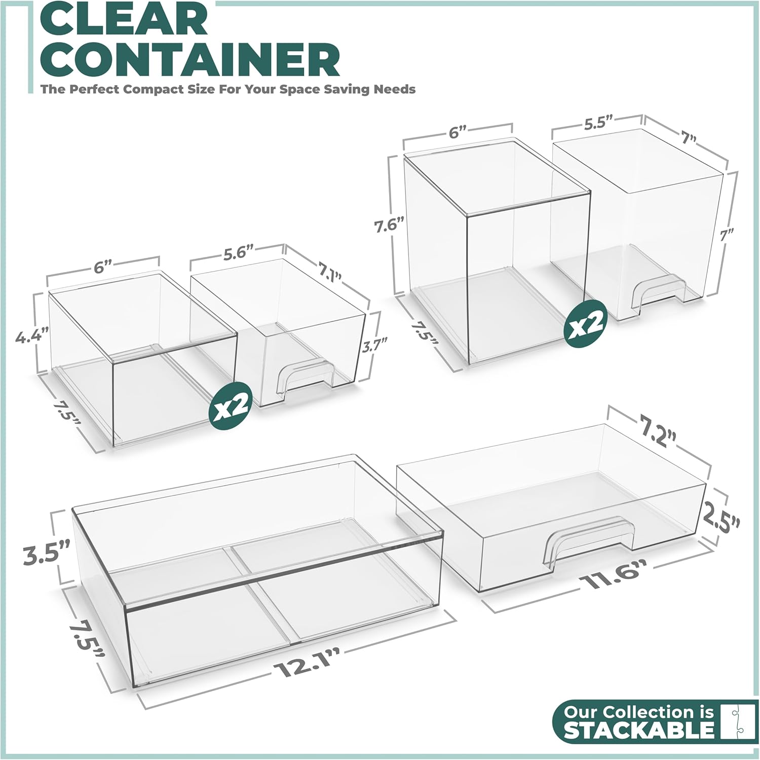 Detalle de Sorbus Acrylic Storage Containers 5-pack — 12.1" wide