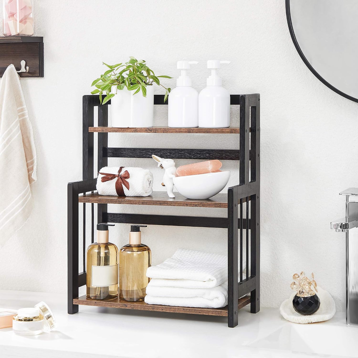 Detalle de SONGMICS OFS047B01 3-Tier Countertop Spice Rack, Vintage Brown and Black