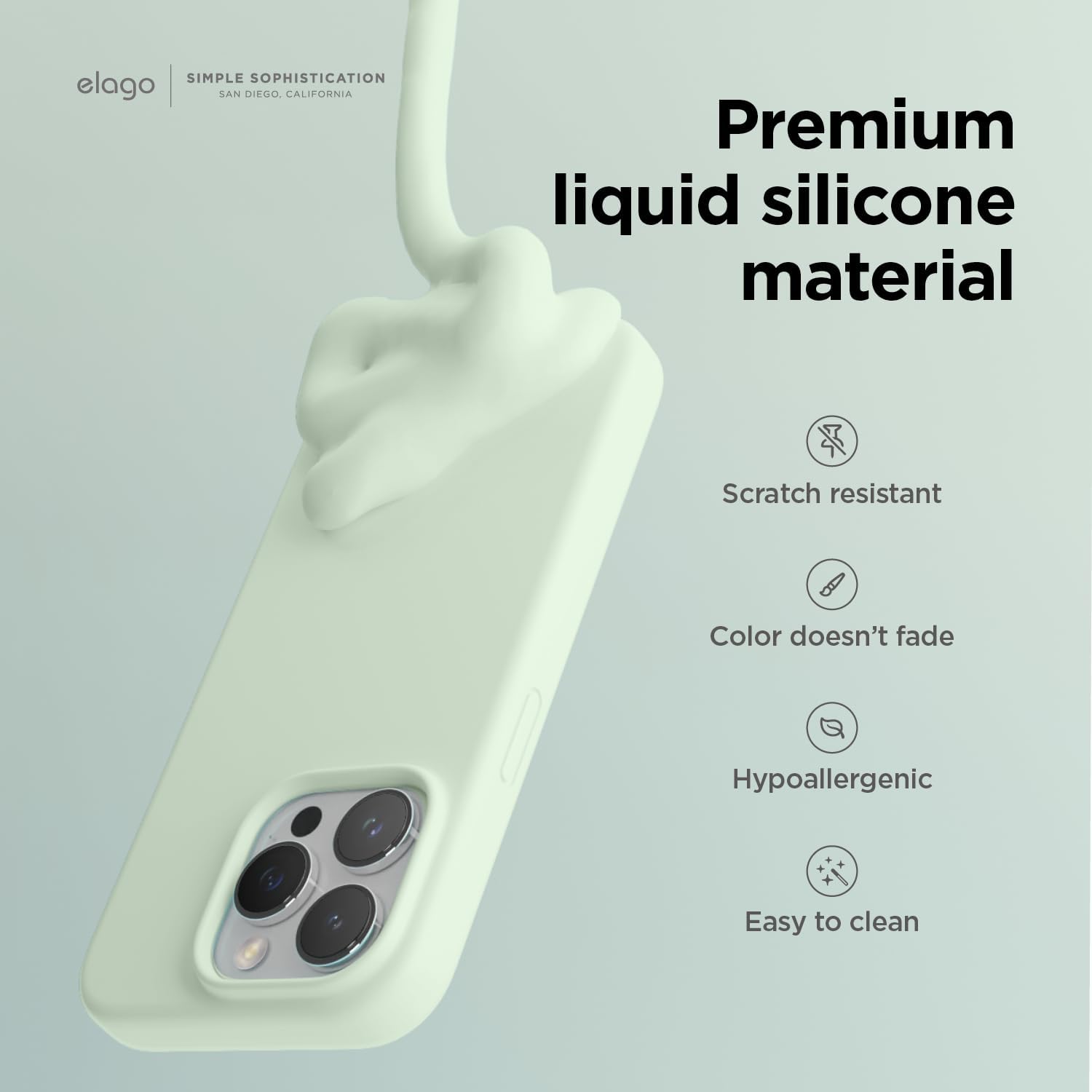 Detalle de elago Cover in Silicone Liquido per iPhone 15 Pro Max con fodera in microfibra e protezione antiurto a 4 strati