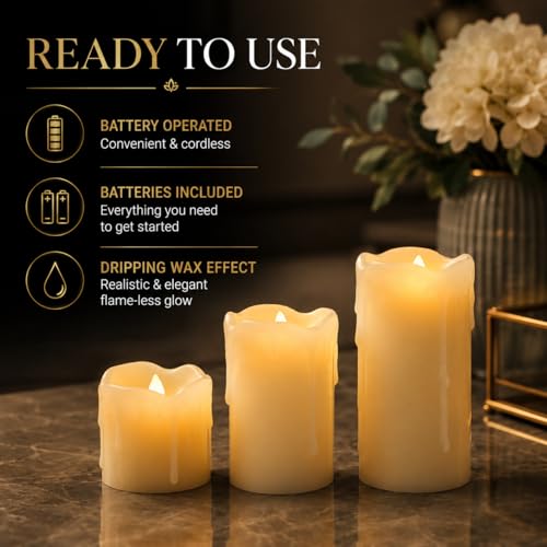Detalle 2 de Festive Lights Real Wax Cream LED Pillar Candles: Set of 3