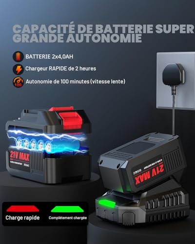 Thumbnail 4 de XIAZIR Souffleur de Feuilles sans Fil 21V 28 000 TR/min – 2×4,0Ah, LCD, 3 vitesses, léger et polyvalent