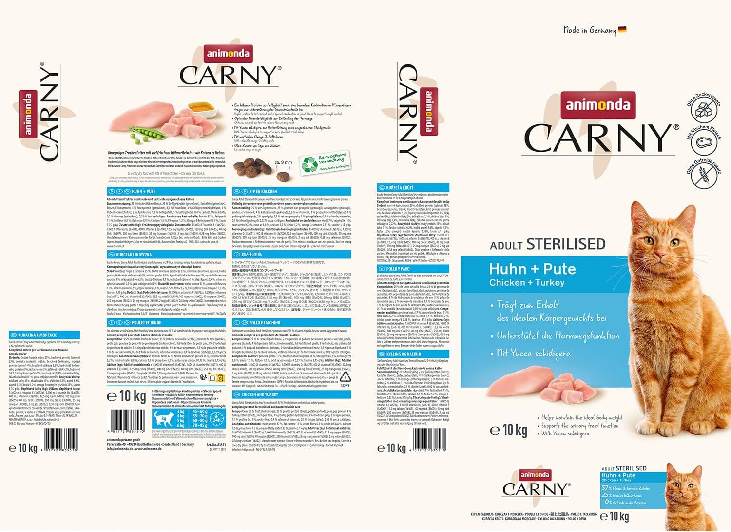 Detalle 2 de animonda Carny Katzen Trockenfutter Huhn + Pute – 10 kg für sterilisierte Katzen, grain-free & ohne Zucker