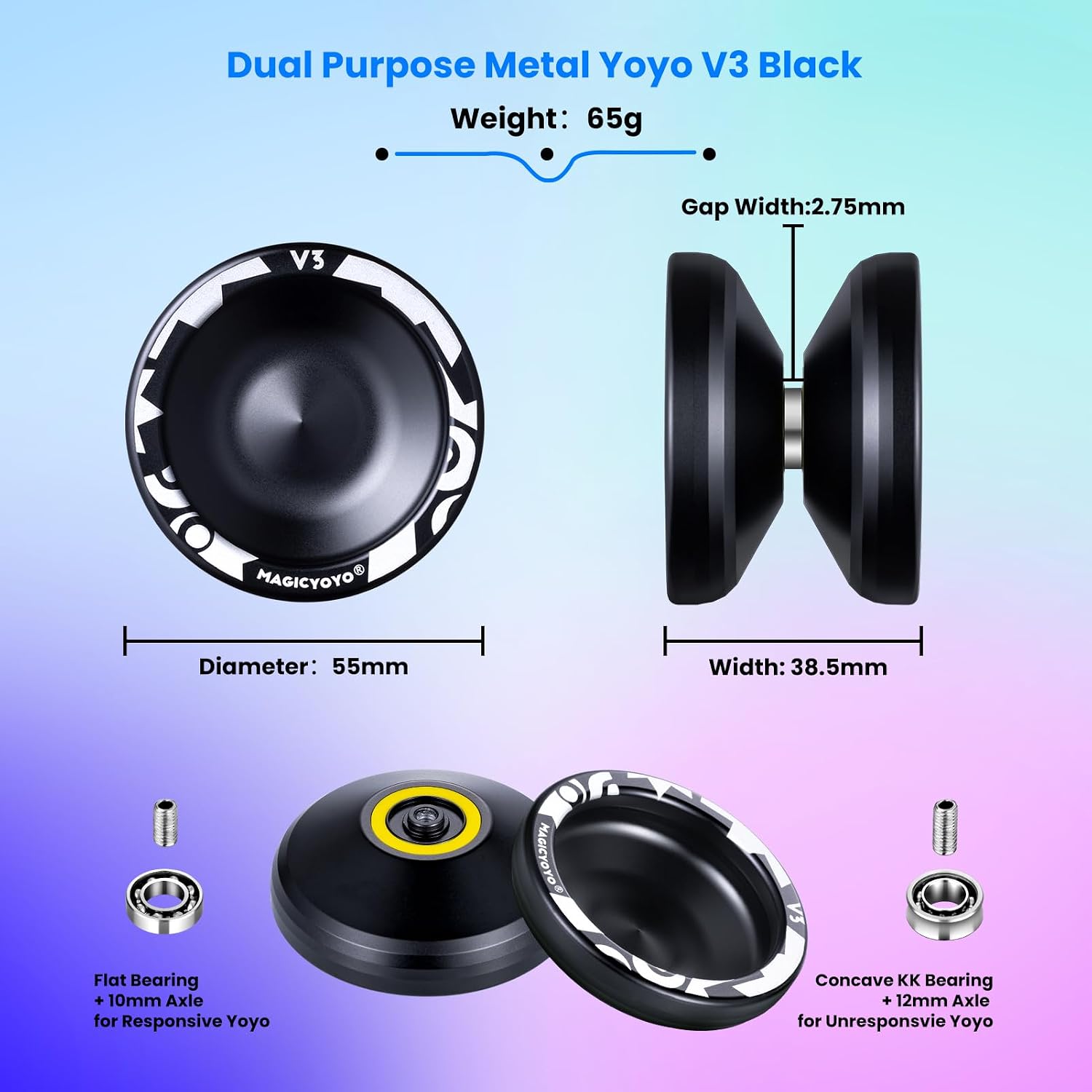 Detalle 1 de MAGICYOYO V3 Aluminum Yo-Yo, Responsive and Unresponsive, Black