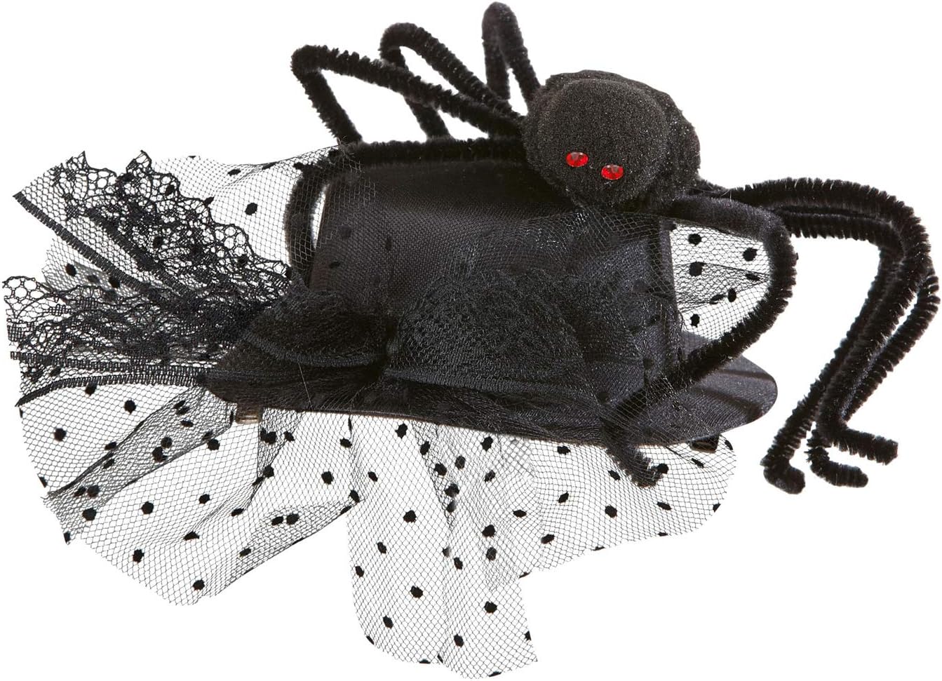 Detalle de Widmann Spider Mini Top Hat with Veil and Red-Eyed Spider