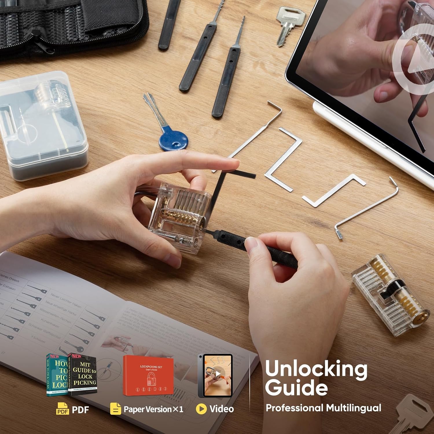 Thumbnail 2 de IPSXP Lockpicking Set, 32 Stück – Transparentes Übungsset mit Lehrmaterial