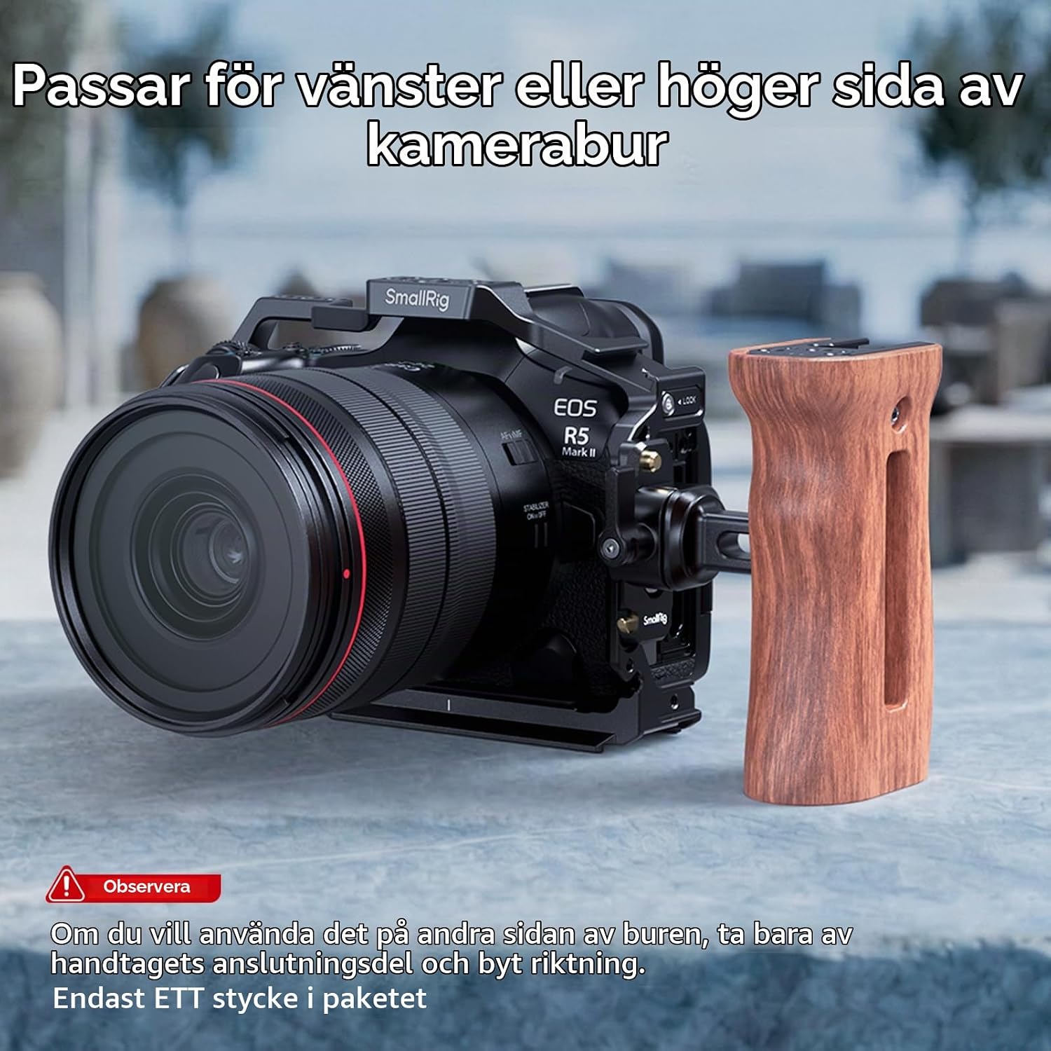 Detalle de SMALLRIG 2187D NATO-sidohandtag för kamera med trägrepp och aluminium