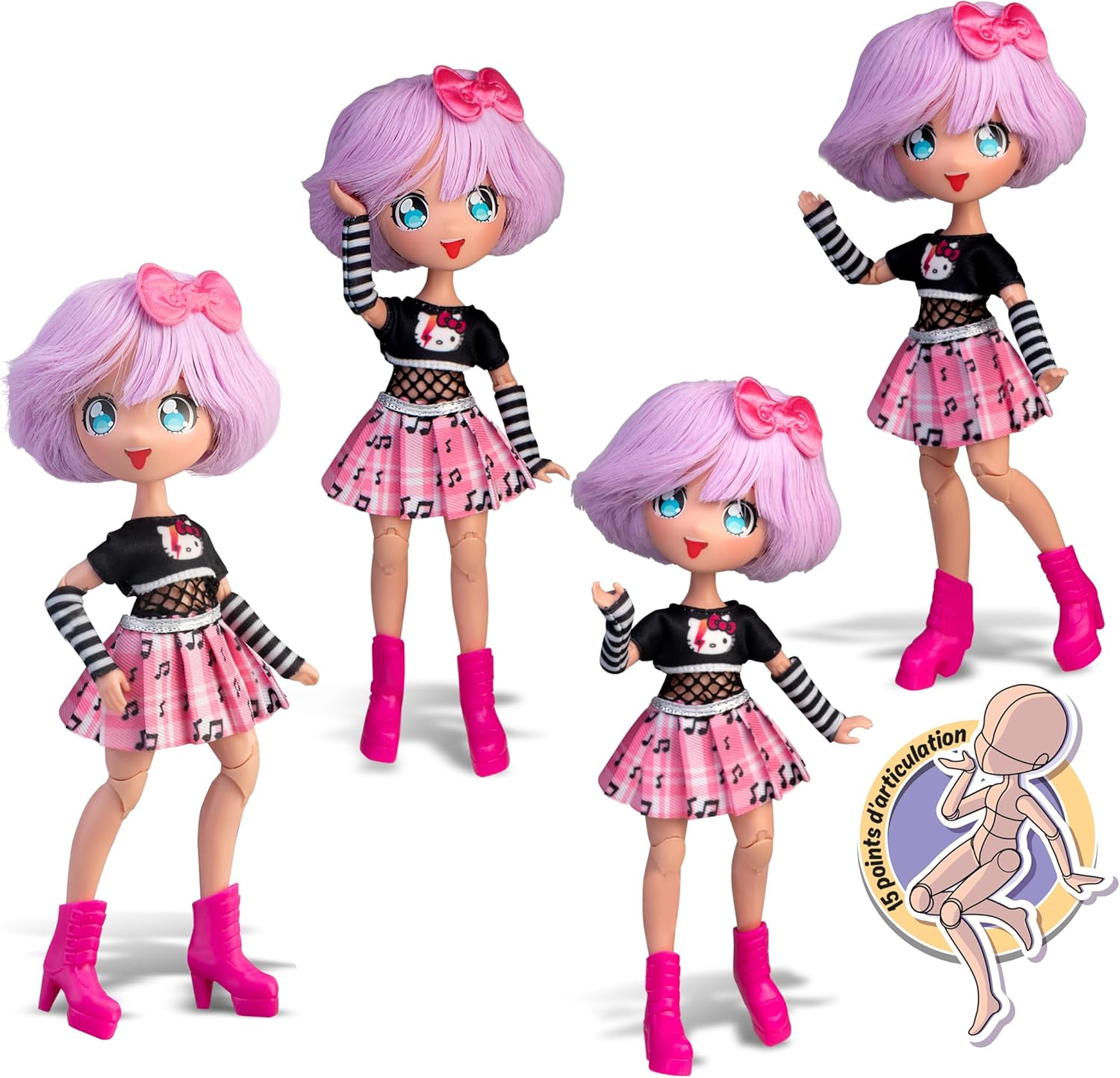 Thumbnail 2 de Hello Kitty Manga Doll Teddy Rock: Purple-Haired Japanese Fashion Doll with 15-Point Articulation