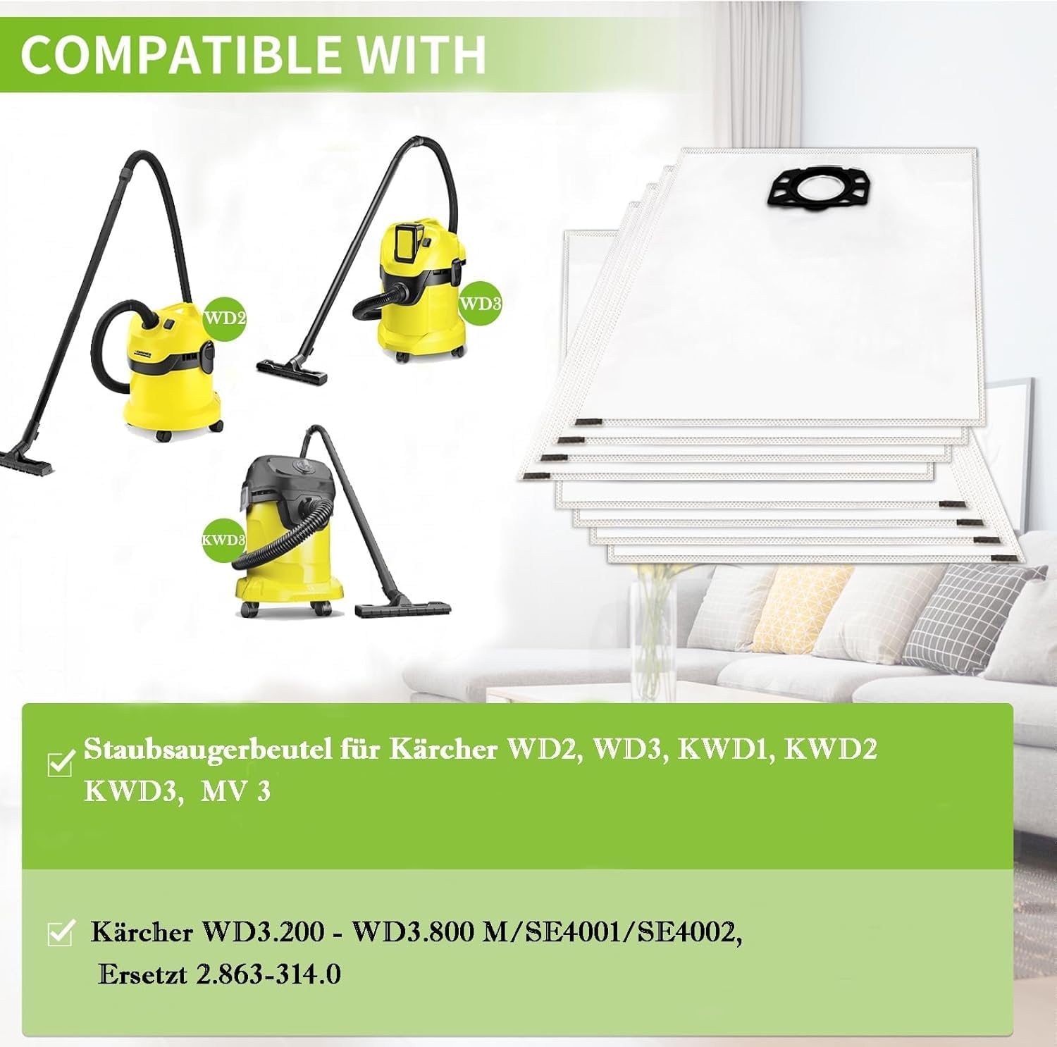 Thumbnail 1 de Awinker KFI 357 Staubsaugerbeutel – Kompatibel mit Kärcher WD2 WD3 WD3.200–WD3.800, 15 Stück