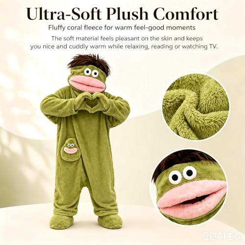 Thumbnail 5 de Generic Green Monster Onesie Pyjamas, Plush Hooded One-Piece