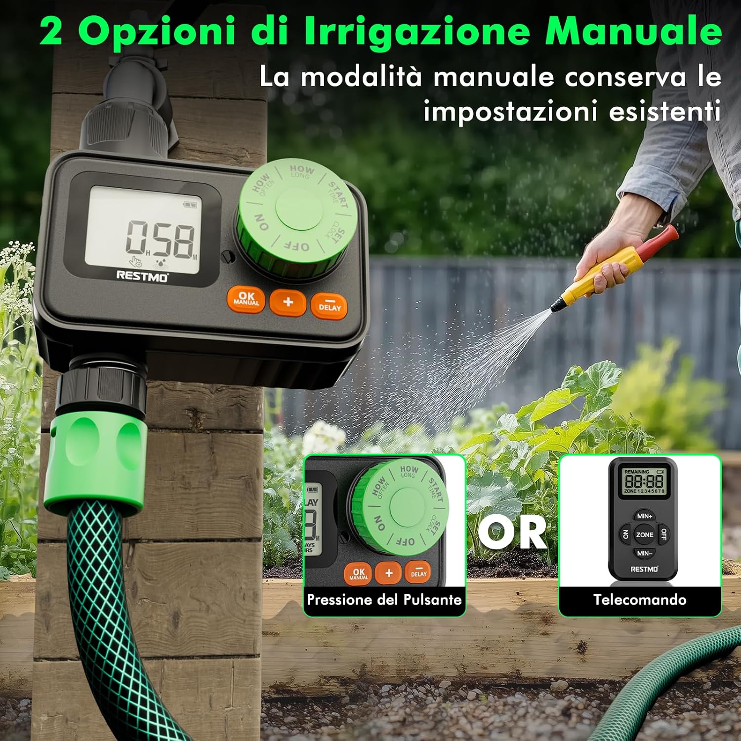 Detalle de RESTMO Timer per acqua telecomandato RF: controllo sociale dell’irrigazione esterna con avanzate funzioni