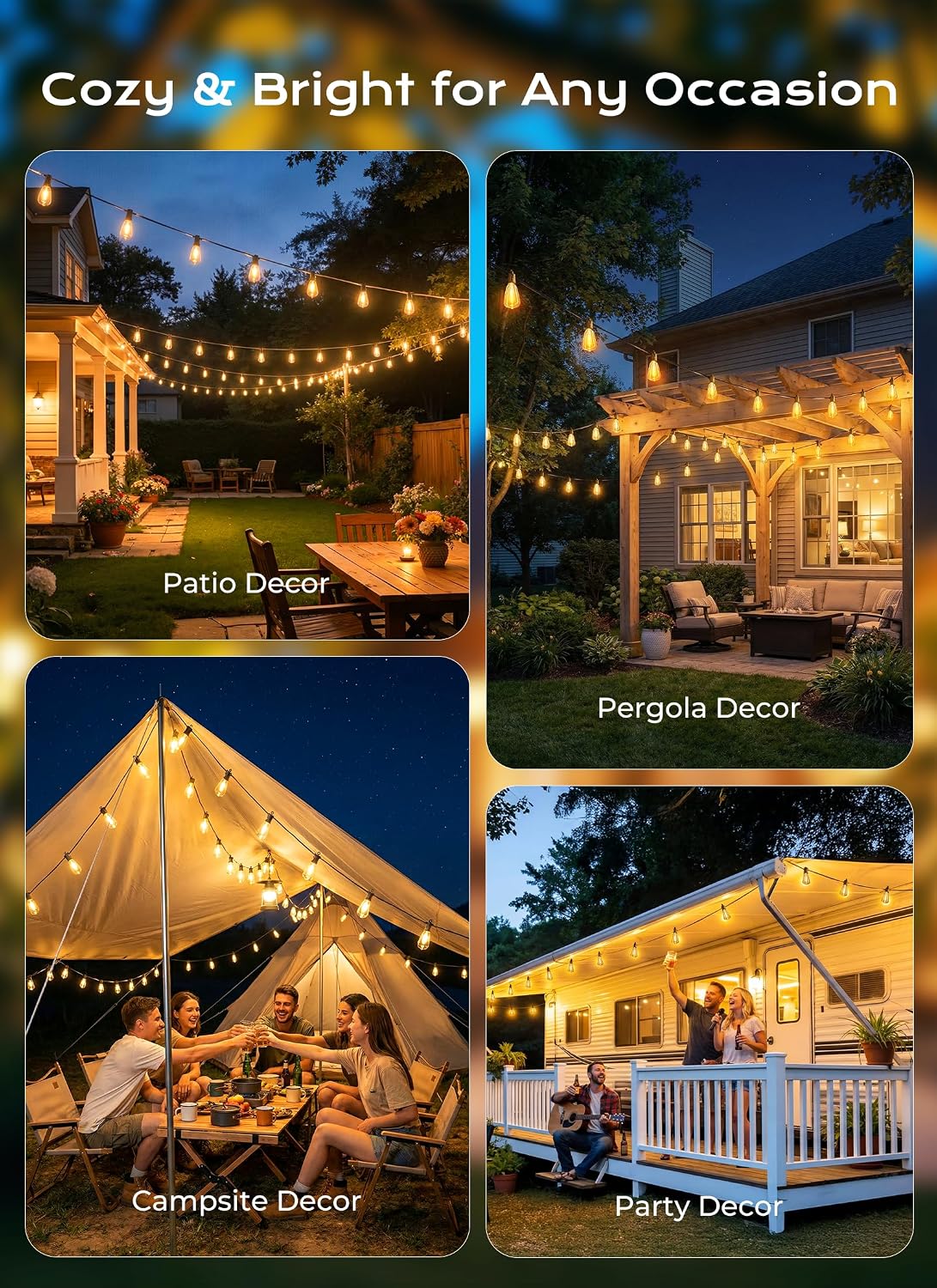 Thumbnail 6 de Brightown 52FT Solar String Lights Outdoor Waterproof – 26Hrs Runtime