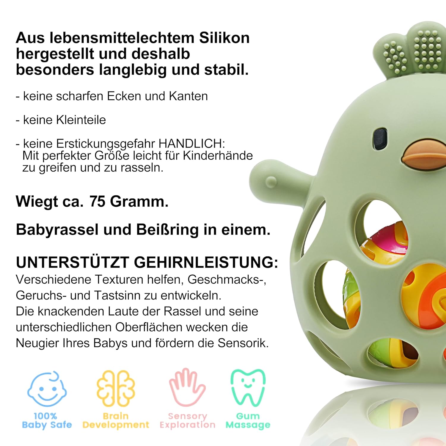 Thumbnail 1 de farout Montessori Beißring & Rassel für Babys – Sensorik Spielzeug aus Silikon, Zahnungshilfe und Greifball