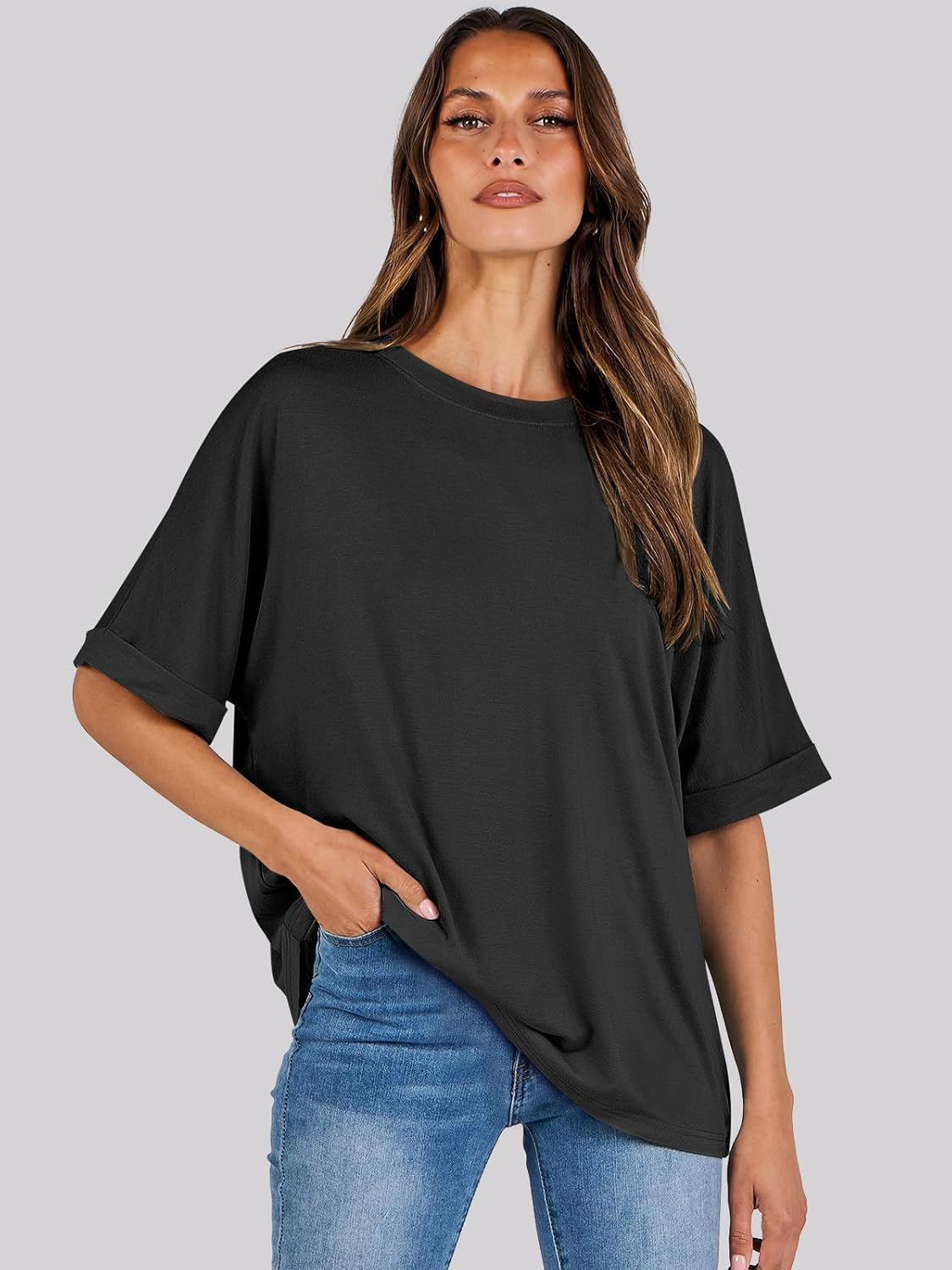 Thumbnail 3 de Cuptacc Oversize T-Shirt Damen – lockeres Basic-Top für Sommer, rundhals, Tunika-Charakter