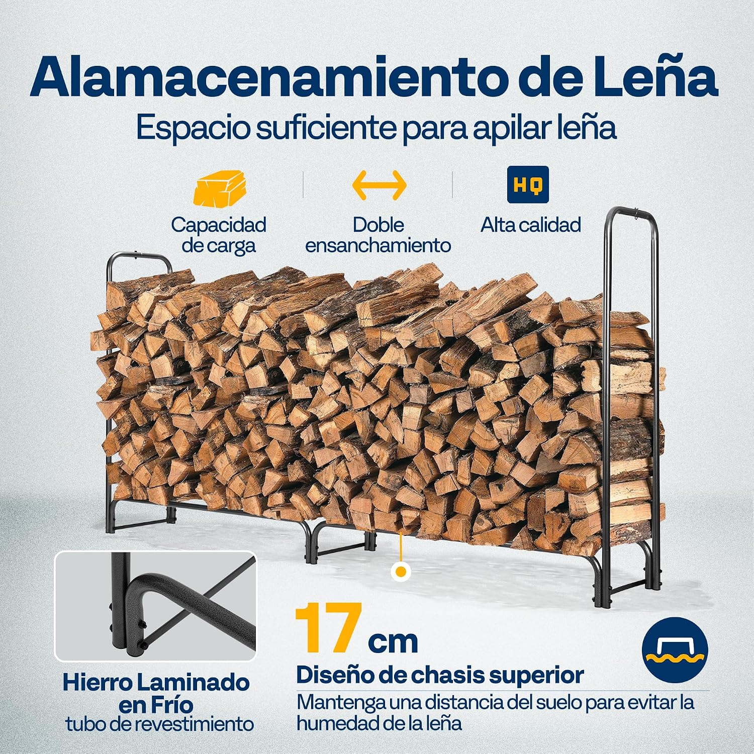 Detalle de VIVOHOME Estante metálico para leña 244×35×122 cm