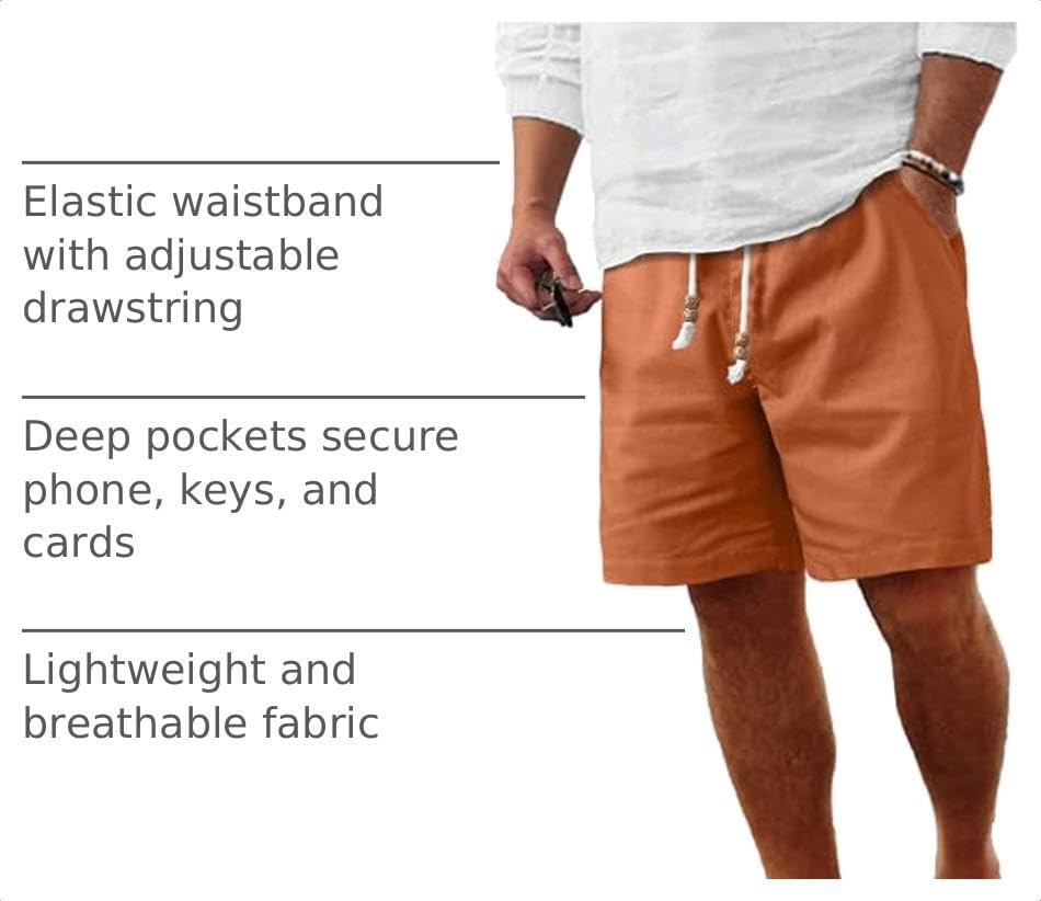 Detalle de Comdecevis Men's Linen Shorts – Casual Elastic-Waist Summer Shorts with Pockets