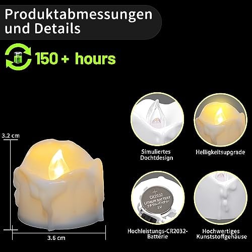 Detalle 2 de daphomeu LED Teelichter, 14er Set – flackernde Kerzen ohne Flamme, Ø 3,6 cm x H 3,2 cm