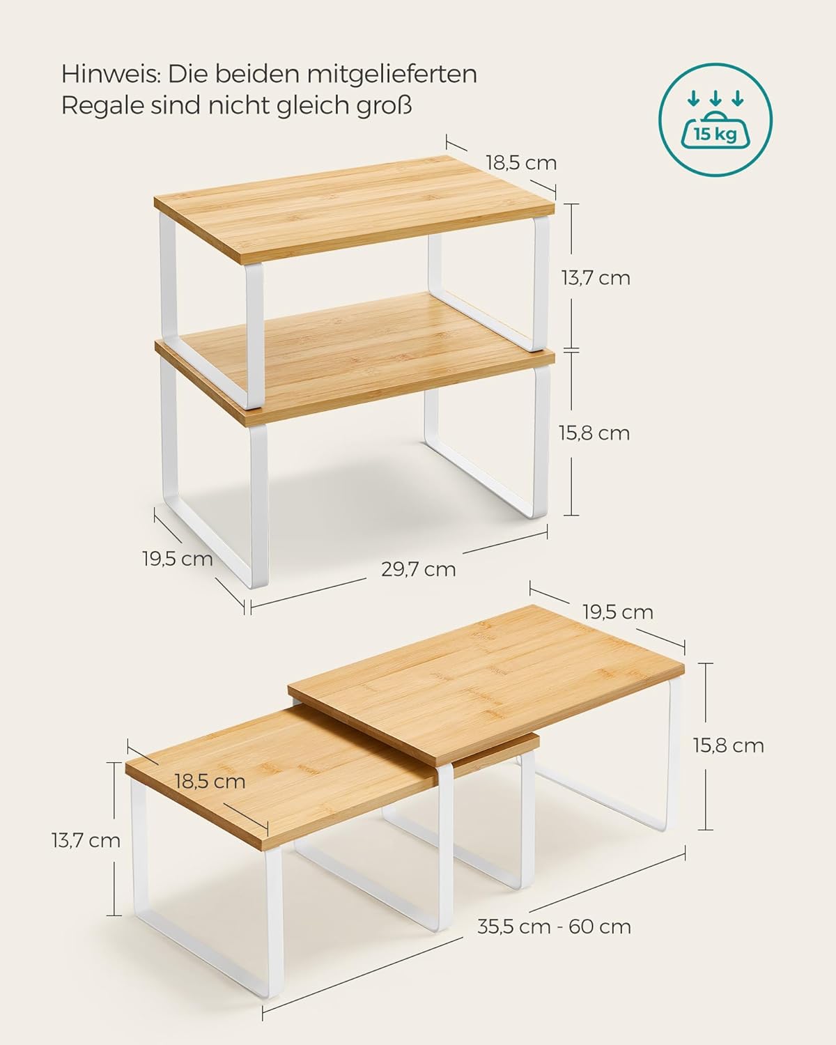 Thumbnail 4 de SONGMICS Gewürzregal KCS02NW: 2er-Set Küchen-Organizer zum Stapeln und Erweitern