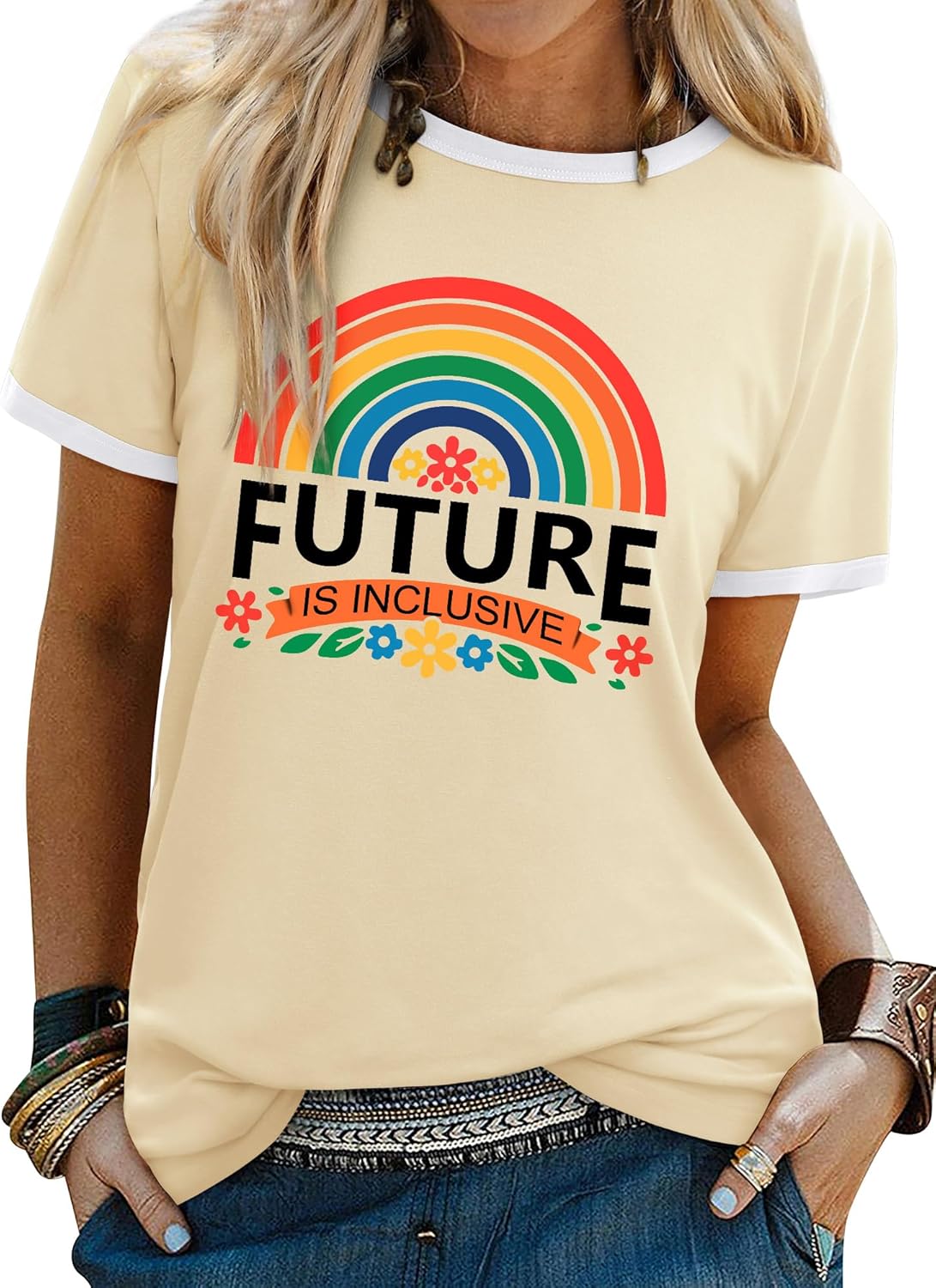 Detalle de WIEIYM Women’s Pride T-Shirt with Rainbow Graphic