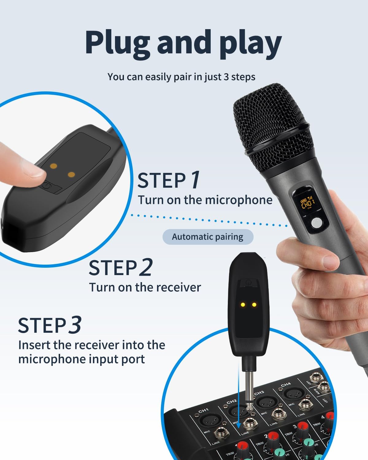 Thumbnail 1 de J.I.Y Wireless Microphones Dual 2.4GHz System with Receiver, 250-Foot Range