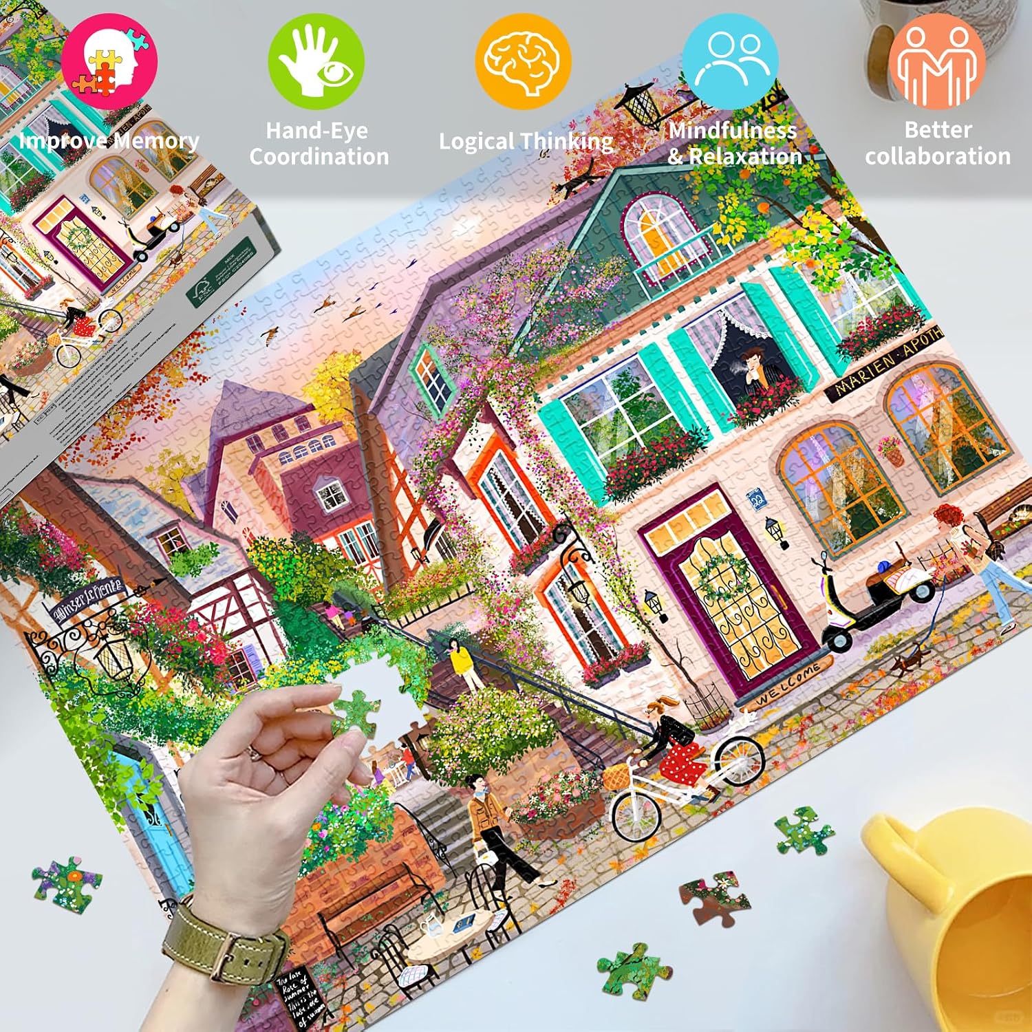 Detalle 2 de HUADADA 1000-Piece Jigsaw Puzzle for Adults – “Sunset in the Alley”