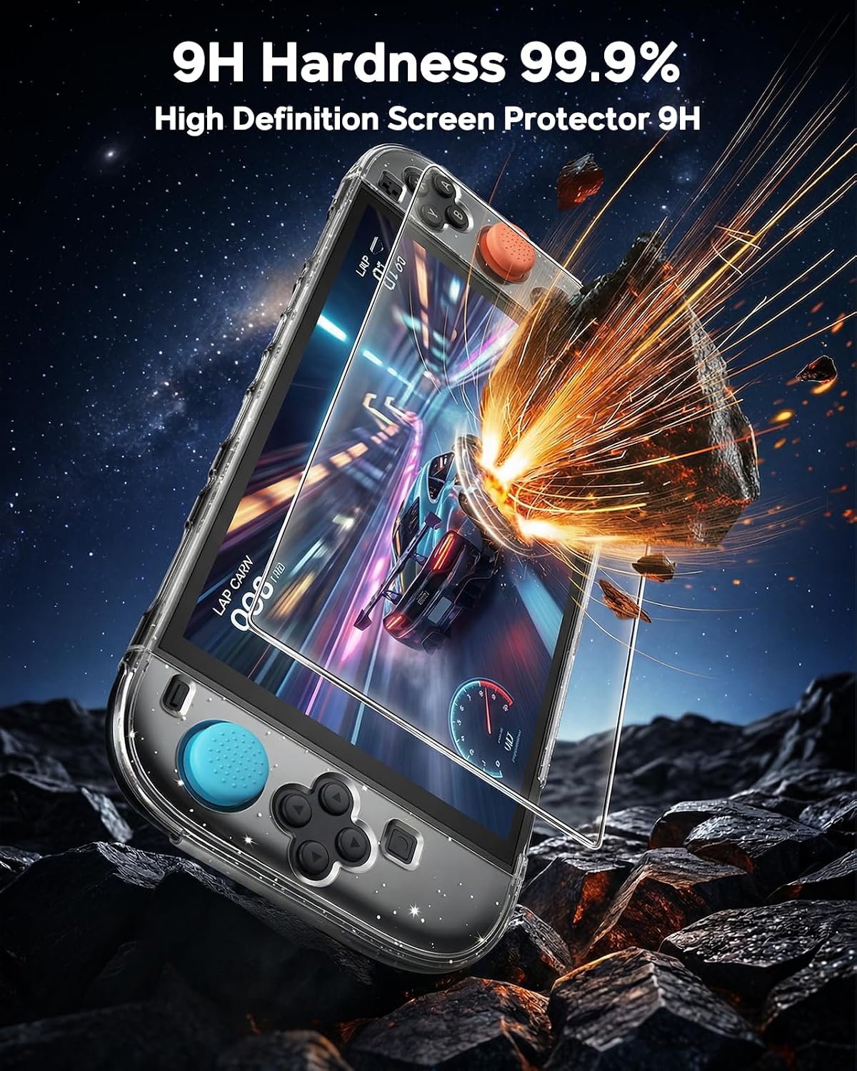 Detalle de FYOUNG Switch 2 Cover Case: Crystal Hard Protective Shell with Glass Screen Protector