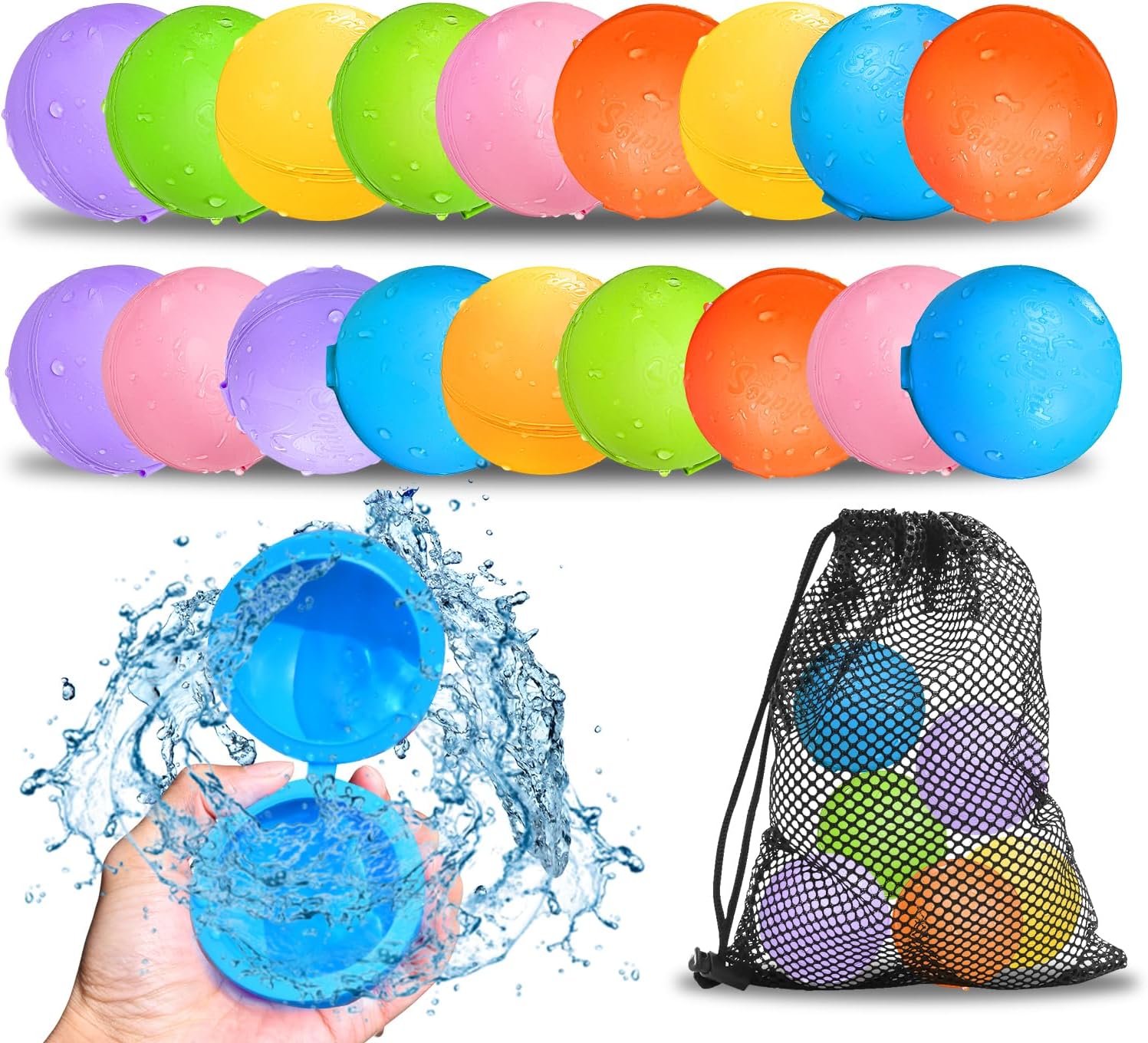 Thumbnail 6 de Reusable Water Balloons (20PCS) Quick Fill Self-Sealing Water Splash Bombs for Summer Pool & Beach Play
