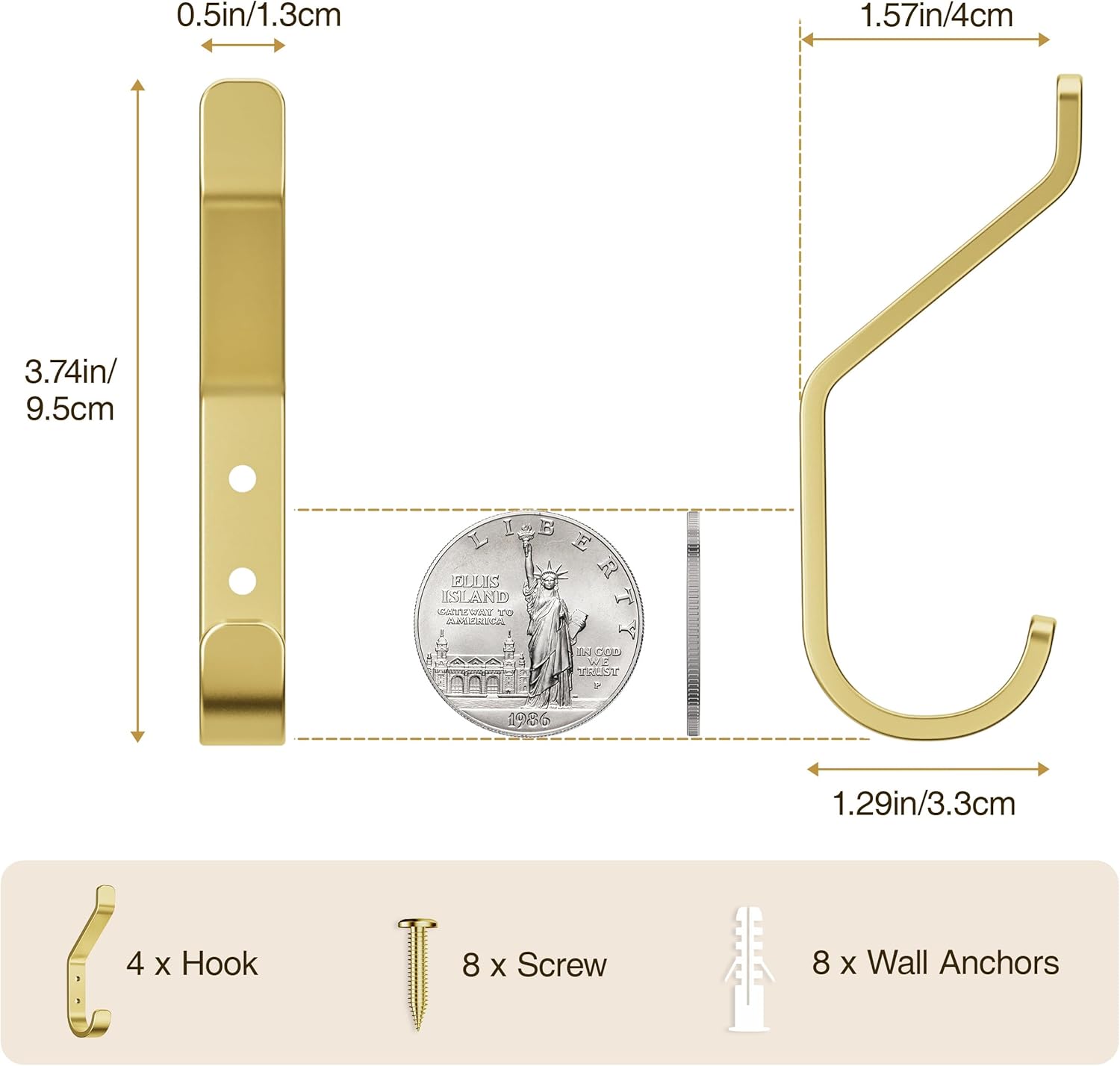 Thumbnail 2 de Susswiff Gold Wall Hooks for Hanging – 10KG Metallic Hooks with Screws (10cm)