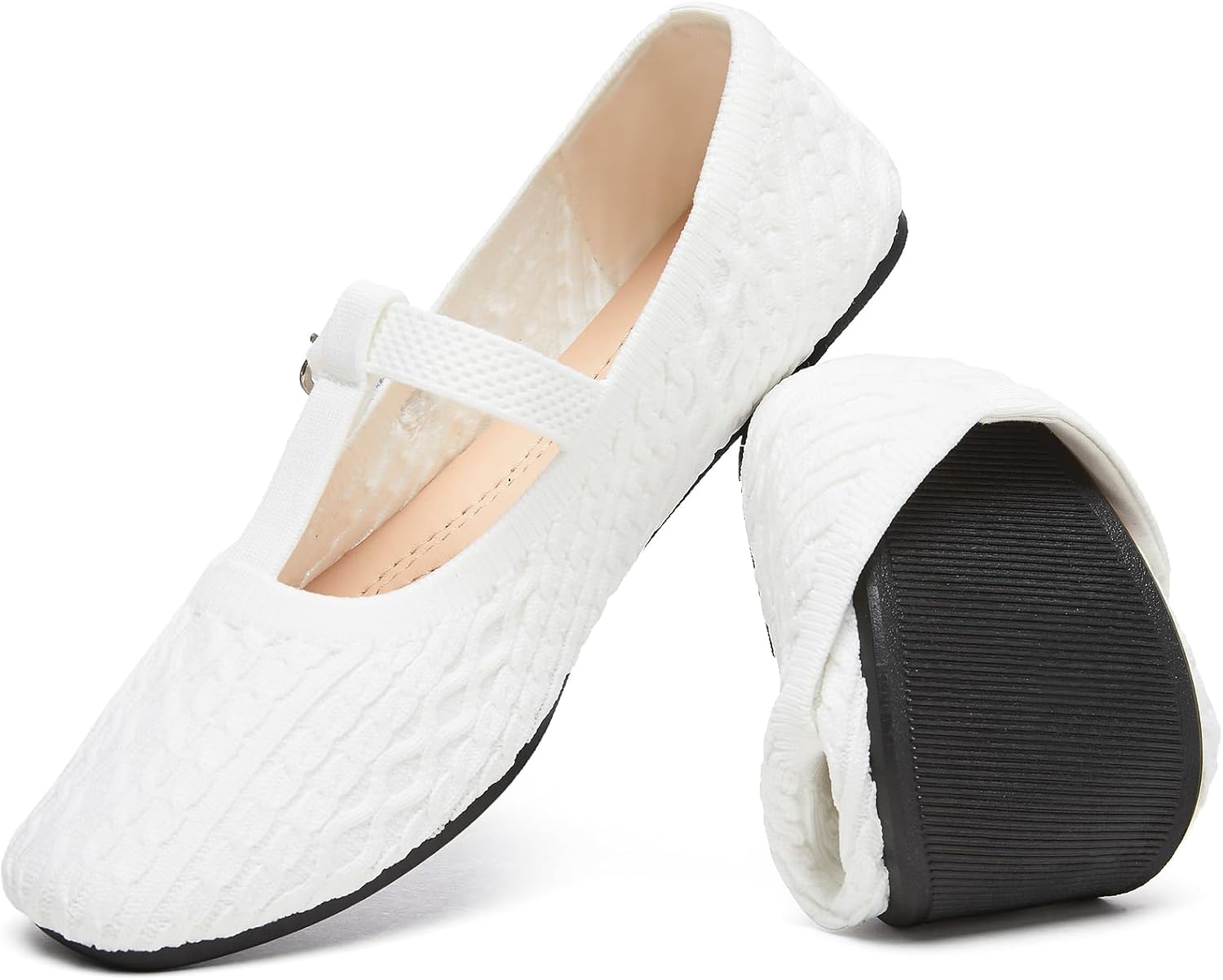 Detalle de HEAWISH Women's Knitted Mary Jane Flats