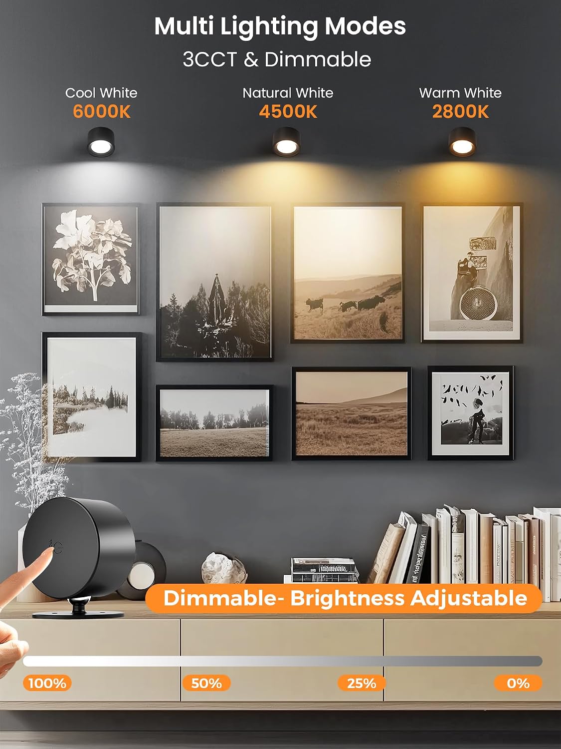 Detalle de ESUNYD 11009 Rechargeable Wall Sconce, Dimmable with 3 Light Colours