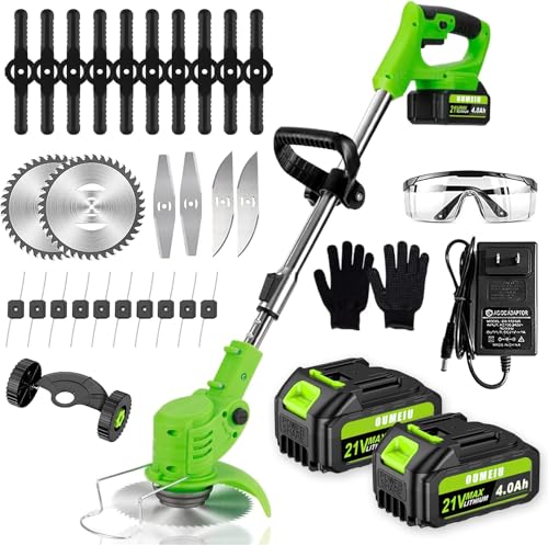 Oumeiu débroussailleuse sans fil 21 V, 2 batteries 4,0 Ah et tête orientable