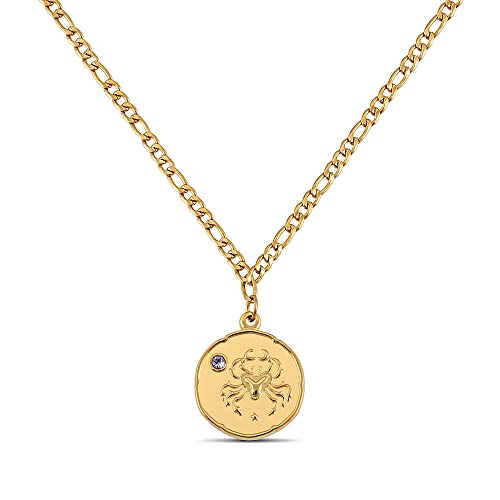 Detalle de GD GOOD.designs cadena de oro del zodiaco con piedra de nacimiento (chapado en oro de 18K, collar ajustable)