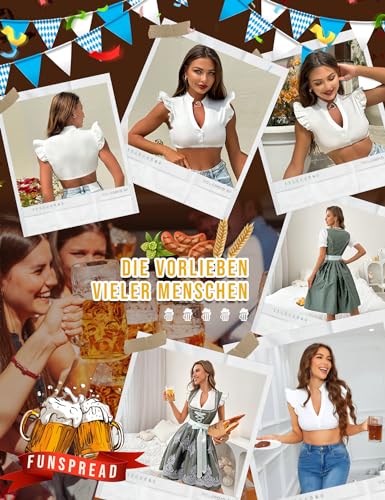 Detalle 2 de Funspread Dirndl Bluse Damen Weiß – kurze Ärmel, V-Ausschnitt, Trachtenbluse