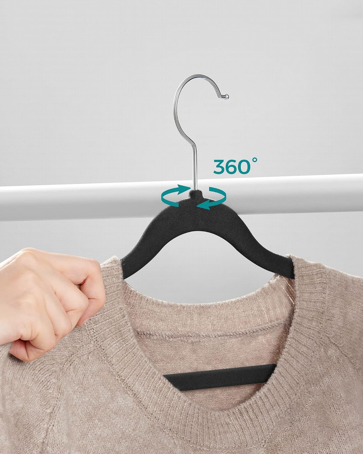 Detalle 2 de SONGMICS Kleiderbügel Samt 30er Set – 41,5 cm, dünn, belastbar bis 5 kg, 360° Drehhaken