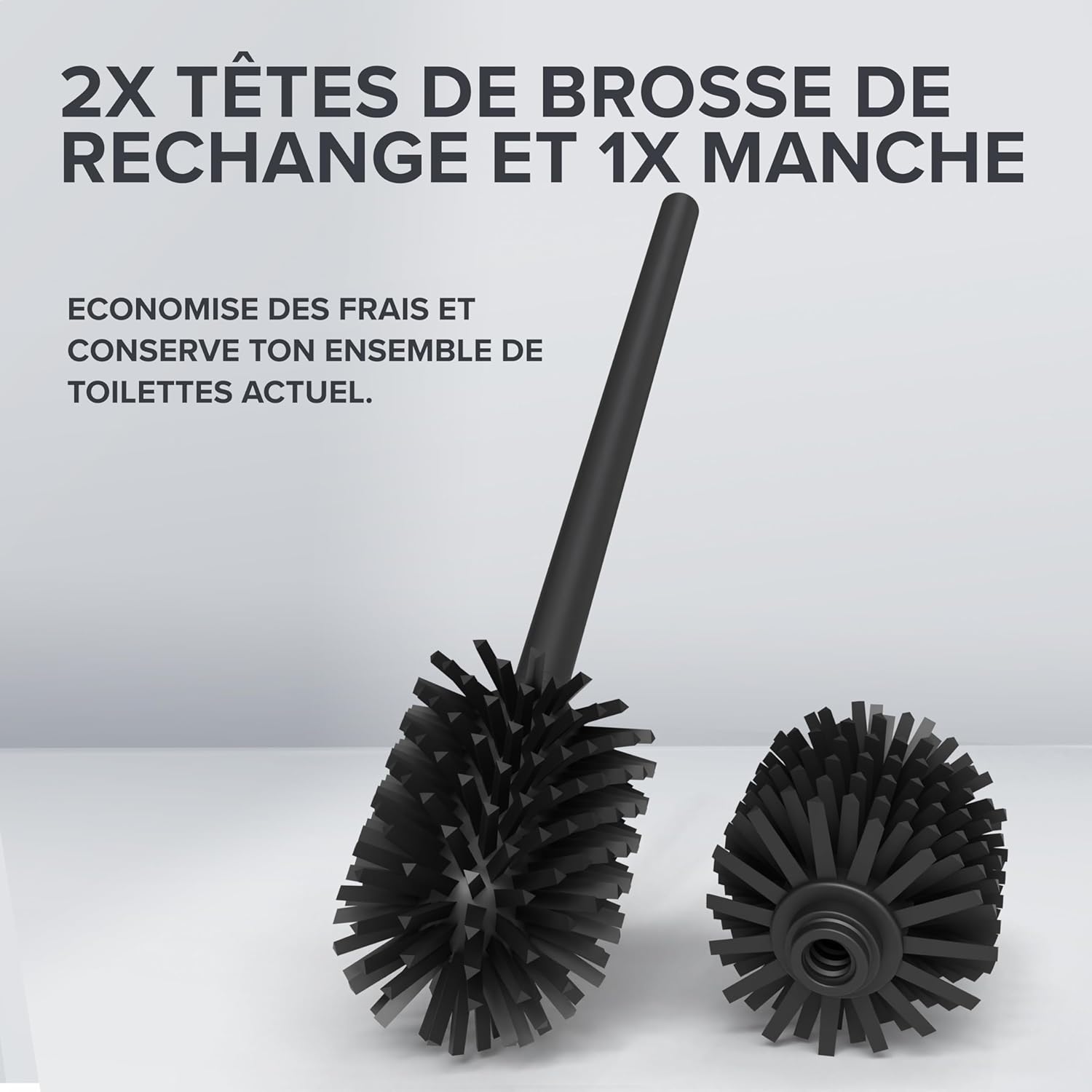 Thumbnail 1 de Lot de 2 brosses de Rechange Vesborg – Manche INOX et tête silicone noire